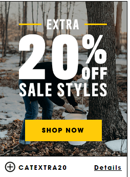 Extra! 20% Off Cat Footwear Black Friday Promo Code November 2019 W